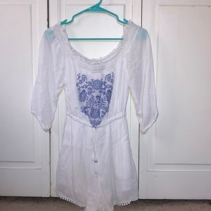 White Romper With Periwinkle Imbroidery